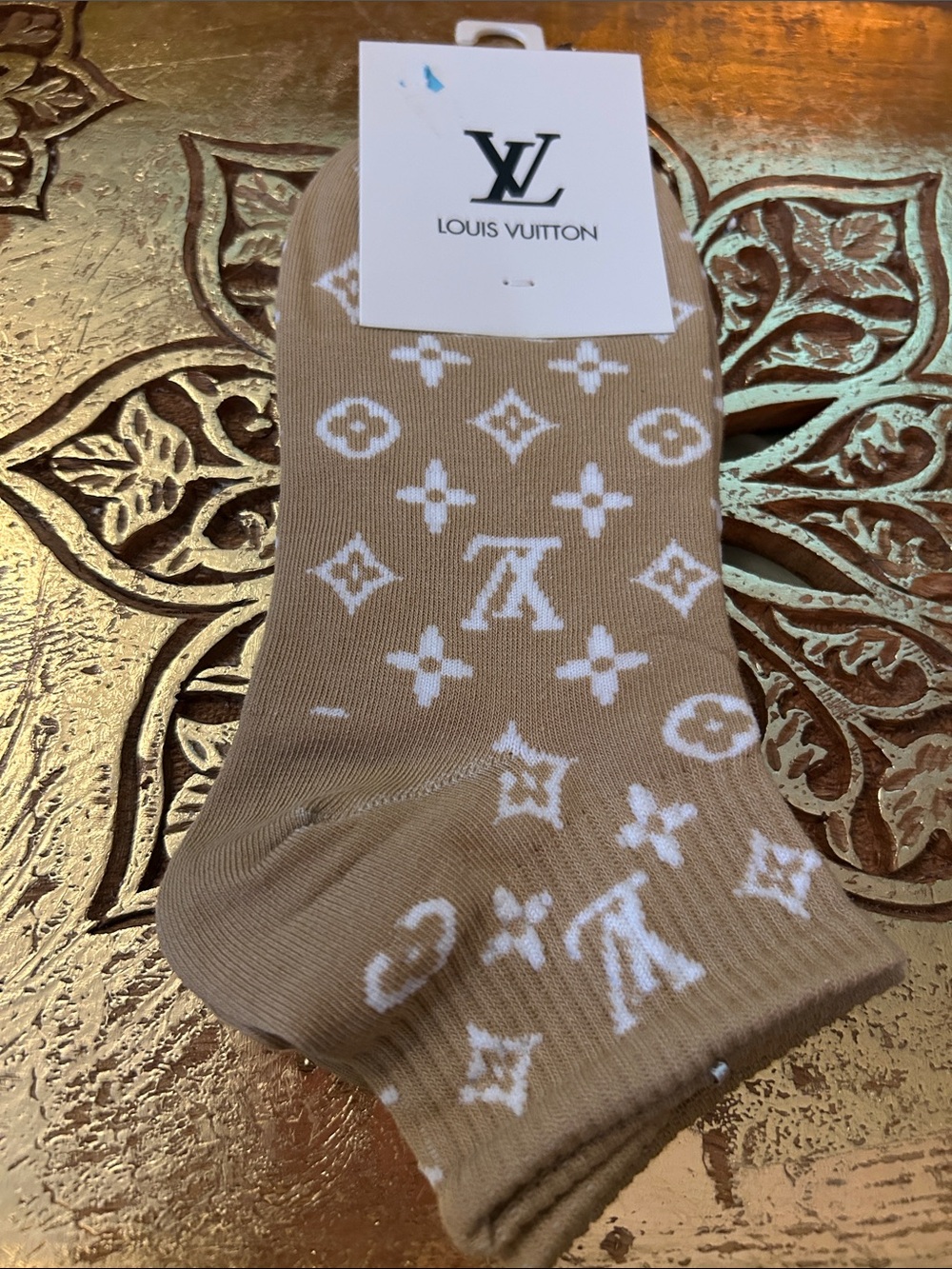 Louis Vuitton Beige Socks with White Monogram